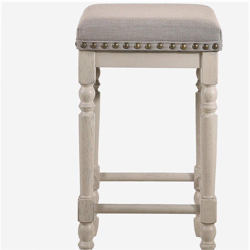Tabouret de bar beige et blanc rétro (ensemble 2 pièces)