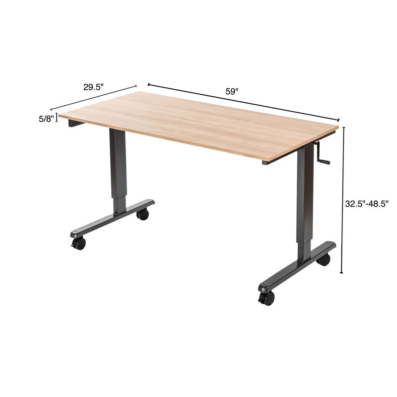 Fontclair Adjustable Metal Base Standing Desk, Natural Walnut/Charcoal, 32.5" H x 59" W x 29.5" D