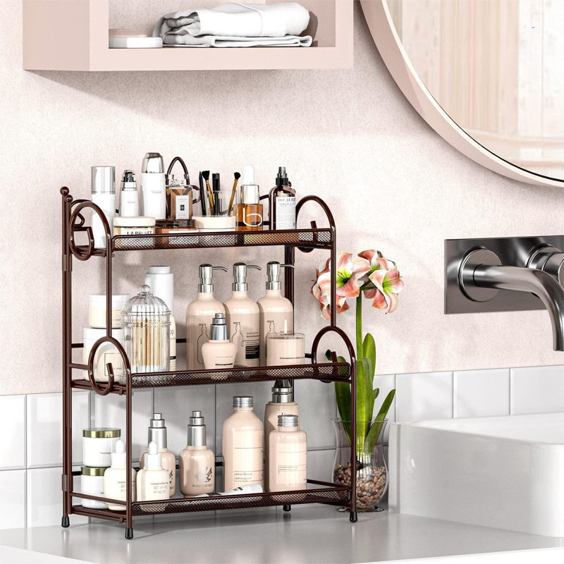 Étagère de salle de bain pour comptoir - Organisateur de comptoir de cuisine à 3 niveaux pour étagère de meuble-lavabo brun (sans assemblage)