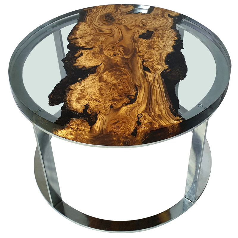 Dodona Coffee Table, 17.7'' H x 47.2'' W x 47.2'' D, Chrome, Silverberry Wood