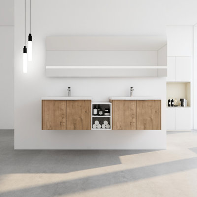 Meuble-lavabo 72 po avec lavabo en résine, porte lisse, grand espace de rangement, portes à fermeture en douceur, tablettes supplémentaires, design moderne