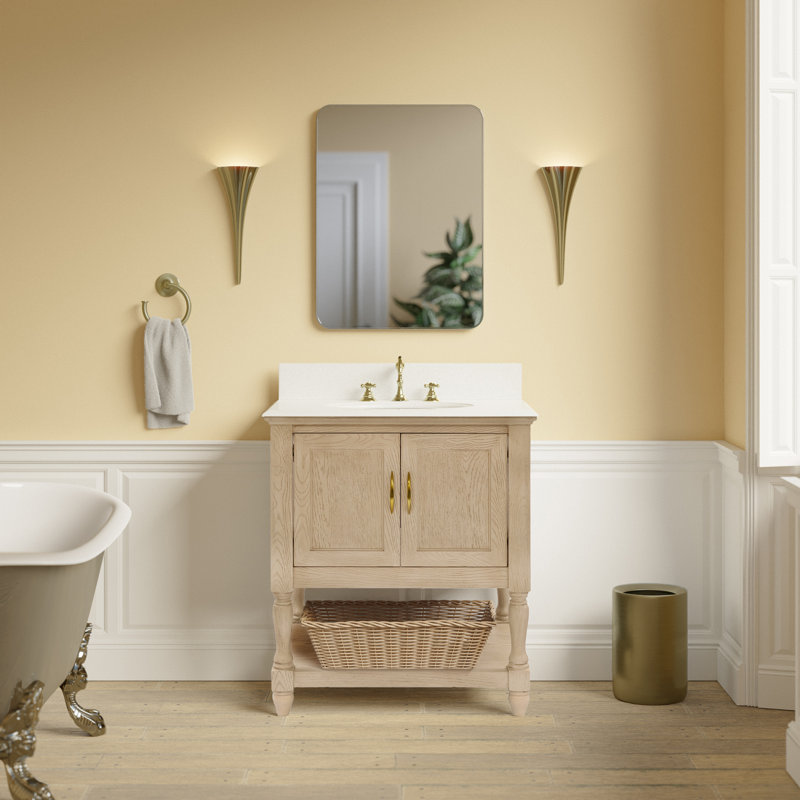 Hampton 30" Single Bathroom Vanity Set, Engineered White, Greige Oak