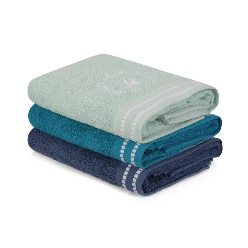 Cotton Midweight Hand Towel, Dark Petrol Blue/Petrol Blue/Khaki
