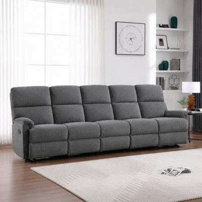 119" Wide Modern Chenille Fabric Manual Reclining Sofa With 3 Fixed Seats, Comfortable & Soft Backrest & Seat Design