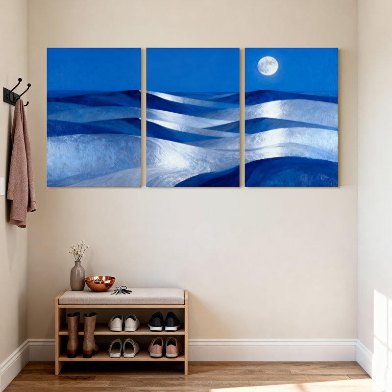 Scénario et paysages urbains, vagues de l'océan au clair de lune, ensemble de 3 impressions sur toile, H 18 po x l 36 po