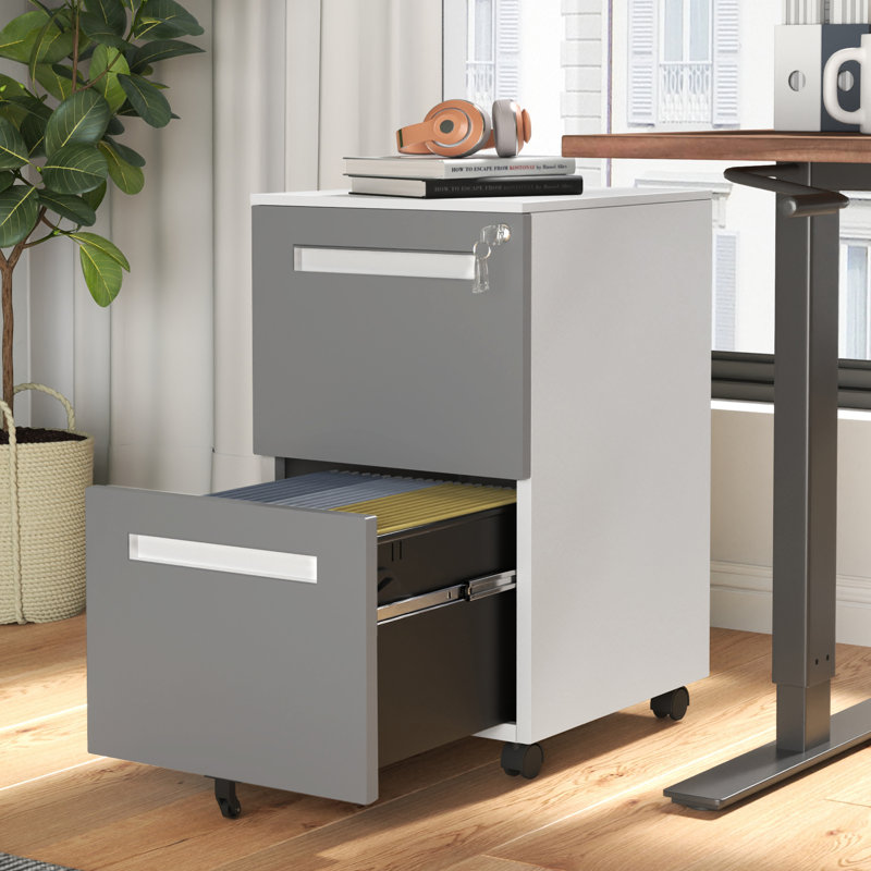Abheek 15.4 " Wide Fully Assembled 2 Drawers Steel Mobile Vertical Filing Cabinet With Lock For Home Office
