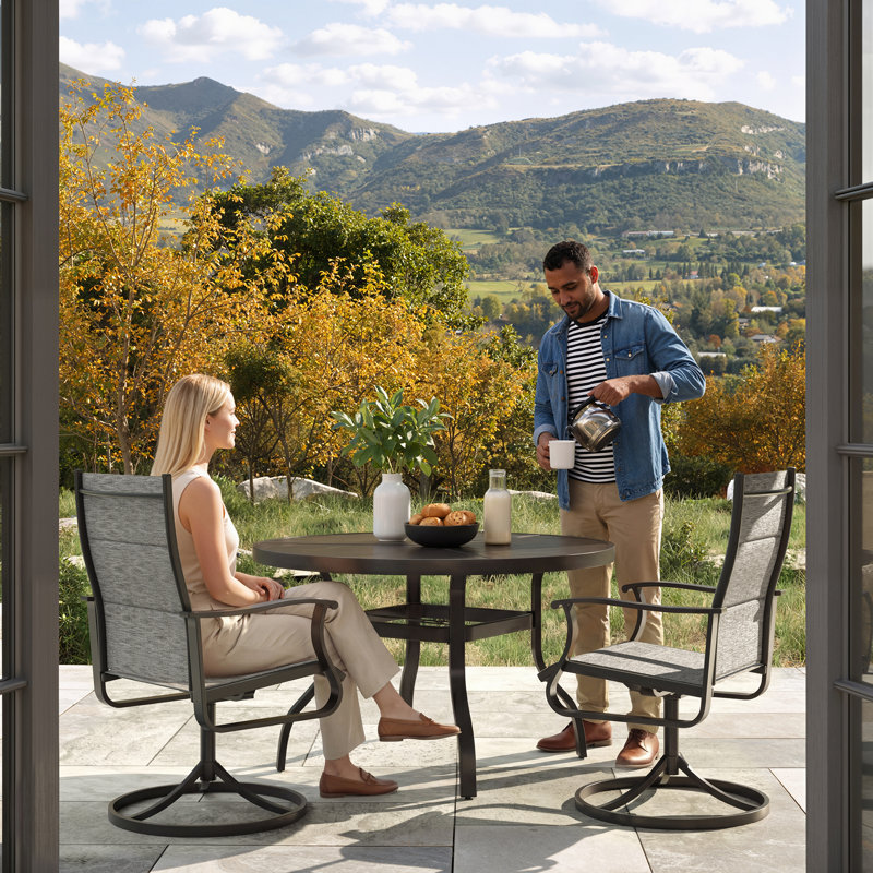 Ensemble de salle à manger 5 pièces imperméable pour terrasse - table ronde d'extérieur et 4 chaises pivotantes rembourrées