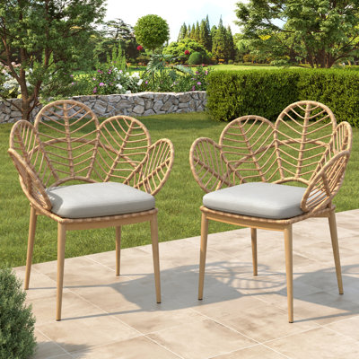 Ensemble de 2 chaises de salle à manger modernes, dossier en rotin Pe, ensemble bistro de patio