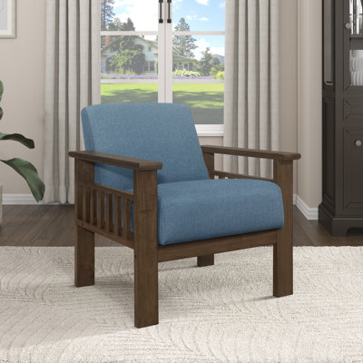 Fauteuil d'appoint moderne de style Mid-Century 29,5 po Bertolt avec revêtement en tissu texturé, structure en bois d'hévéa massif, ressorts en mousse sur les ressorts ensachés