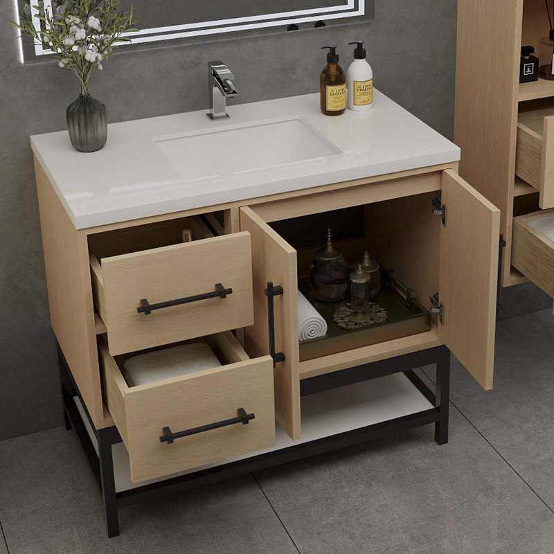 Meuble-lavabo simple avec plateau Victoria 23,7, Chêne jaune