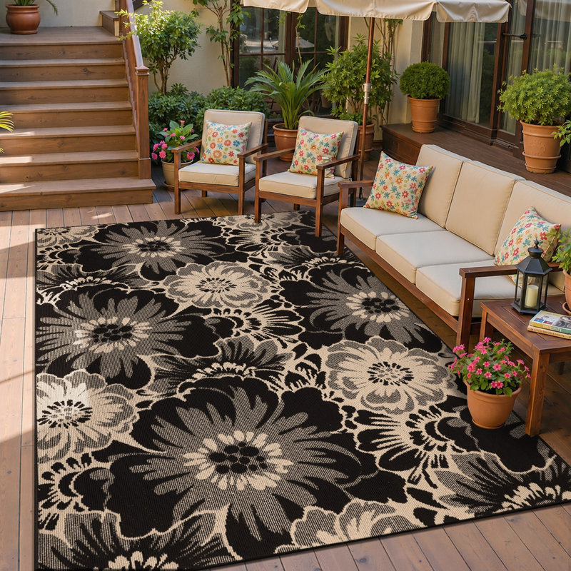 Tapis antidérapant à motif floral, Rectangle 108 po x 72 po