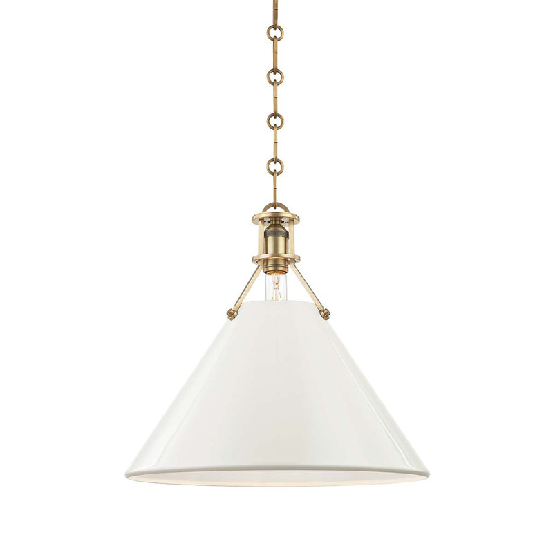 Luminaire suspendu Painted No.2 par Mark D. Sikes, Blanc cassé, H 14,5 po x l 16 po x P 16 po, Laiton vieilli