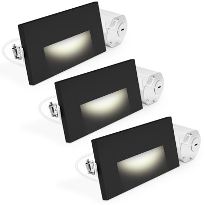 Luxrite Horizontal Clip-In LED Step Lights, 5CCT, 3W, 150LM, 90° Beam, Dimmable, 120V, IP65, Interchangeable Plate Cover, Indoor/Outdoor, Black 3 Pack