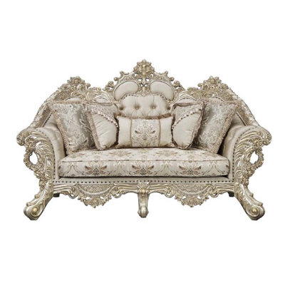 Causeuse 80 po avec 5 coussins Danae, tissu, finition champagne et or