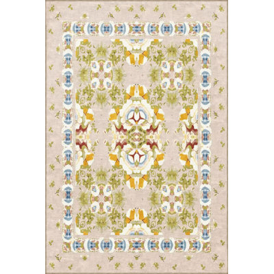 Yellow Floral Modern Striped Pattern Decorative Rug