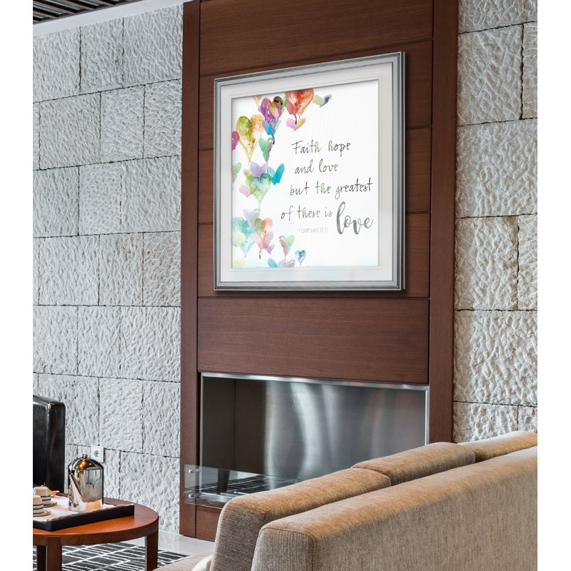 Faith, Hope and Love - impression d'art textuel, H 17,5 po x l 17,5 po x P 1,5 po, Encadrement argenté