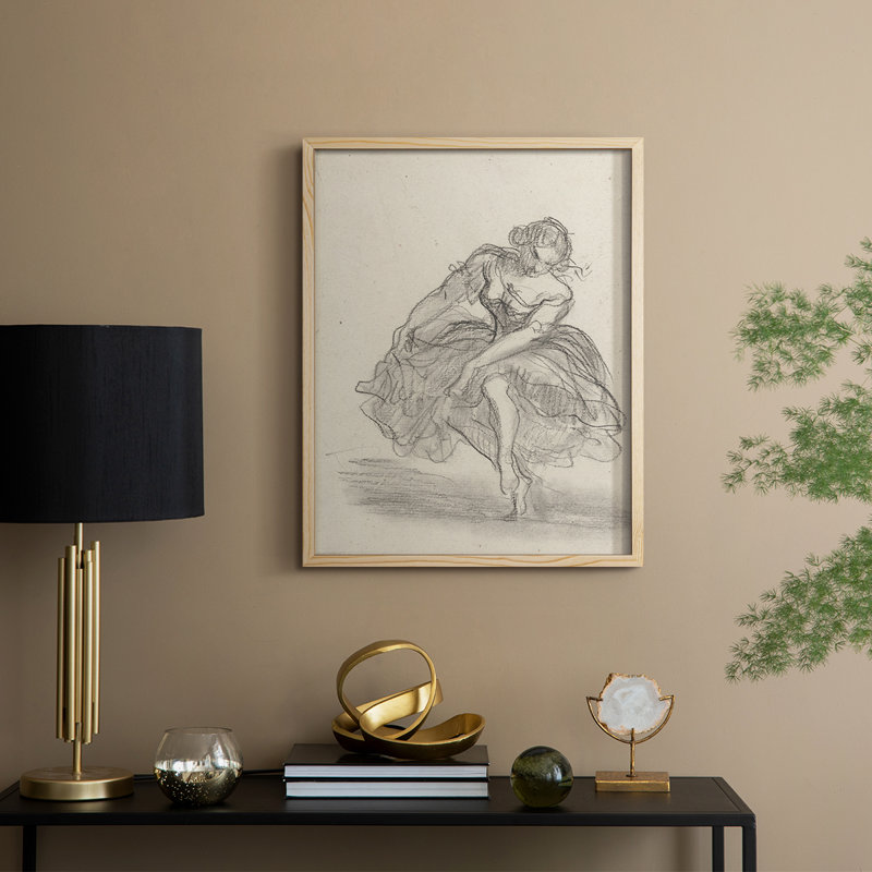 Croquis rétro, reproduction encadrée en bois massif, Naturel, H 21 po x l 17 po