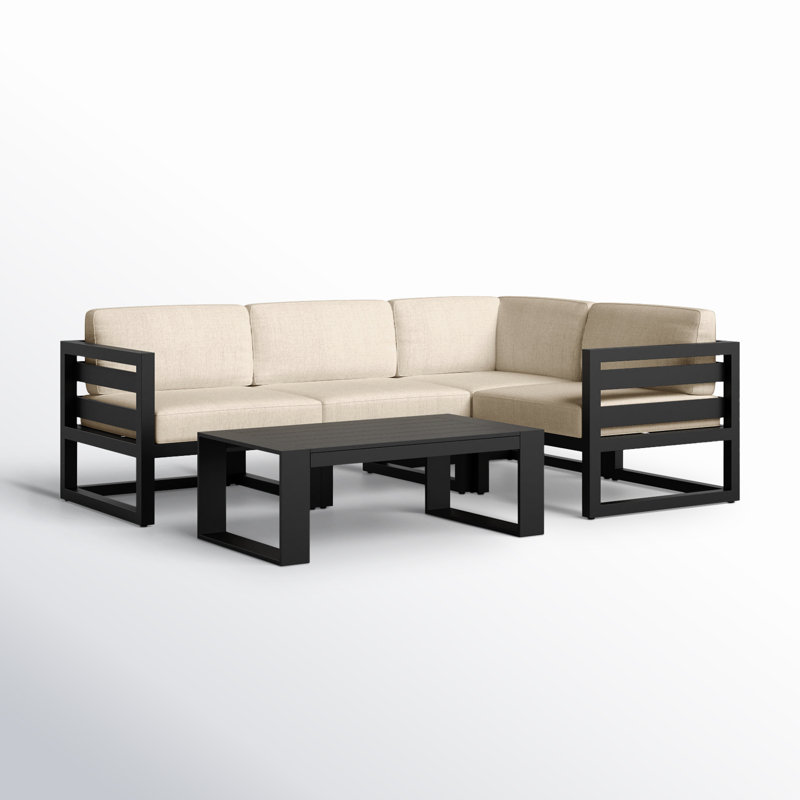 Avion 5 Piece Sectional Set - Black, Cast Silver Sunbrella®, Black