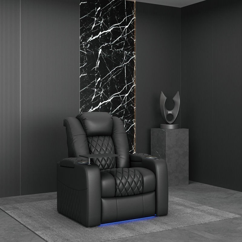 Power Reclining LED Lighted Home Theater Seating, Black