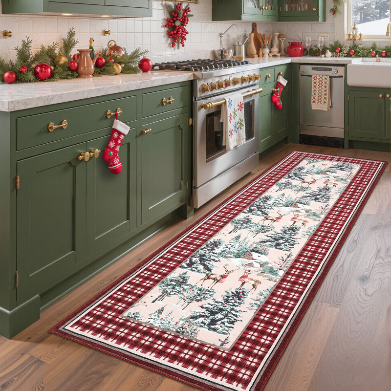 Tapis de couloir antidérapant Christmas Reindeer, Rouge, 2 x 6 pi