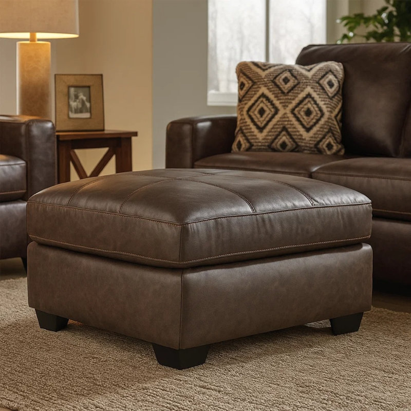 Barl Oversized Ottoman, Plush  Faux Leather Cushion, 36 Inch, Dark Brown