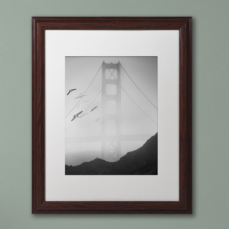 «Golden Gate Pier and Birds I», reproduction de photo sur toile encadrée, H 20 po x l 16 po x P 0,5 po, Cadre noir, Blanc