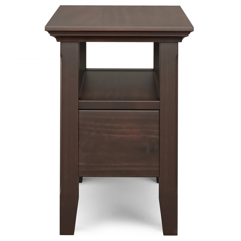 Brunette Brown Solid Wood Rectangular Side Table with Drawer