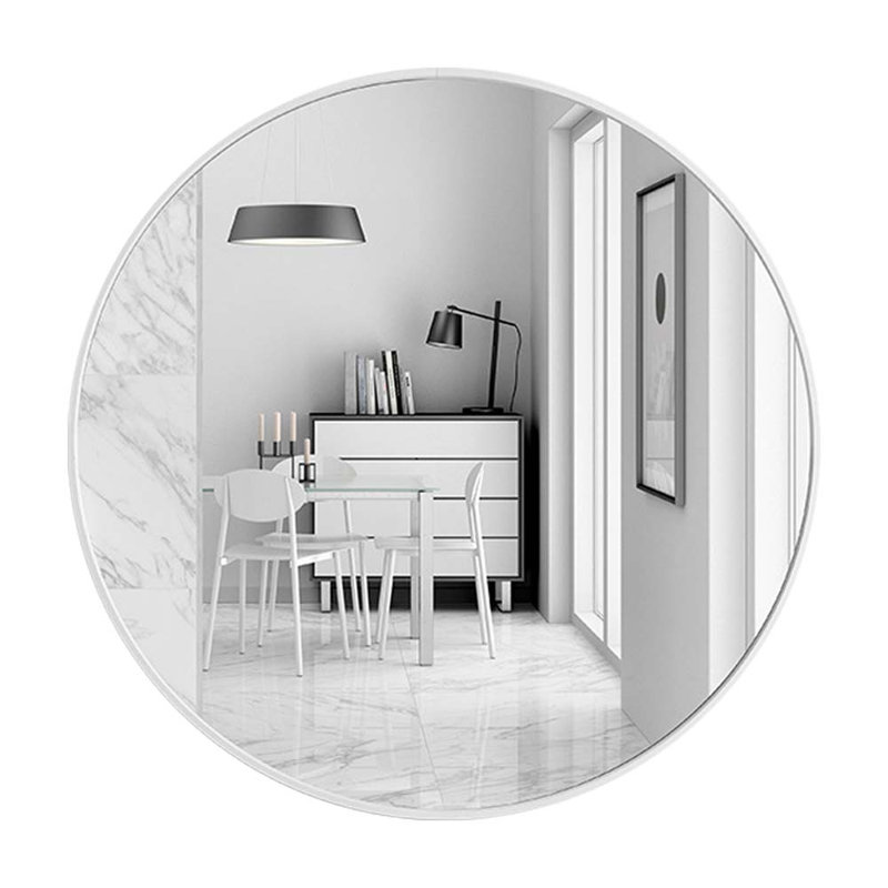 Baum Nordic Round Bathroom Framed Mirror Wall Hanging, White, 50cm H x 50cm W x 3.5cm D
