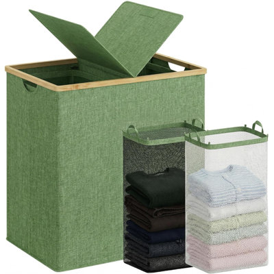 140L Green Double Laundry Hamper with Lid