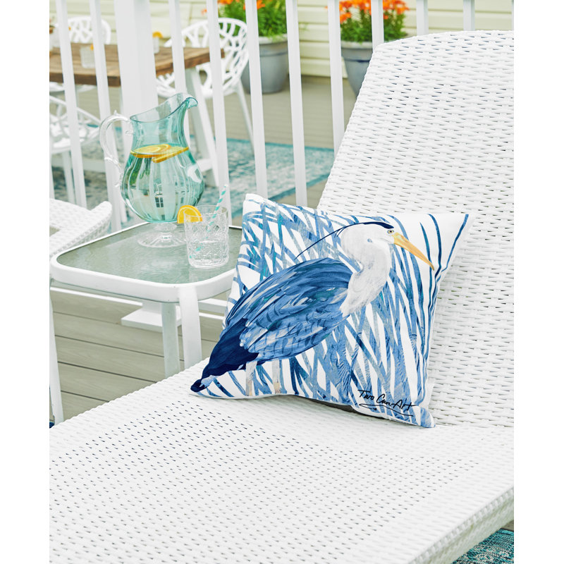 Blue Heron Coastal Indoor/Outdoor Decorative Throw Pillow