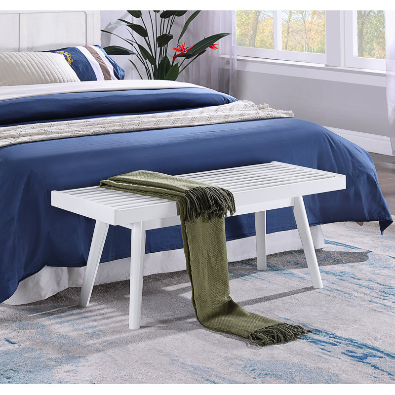 Solid Wood Slatted Bench, 41.30-Inch Long, White