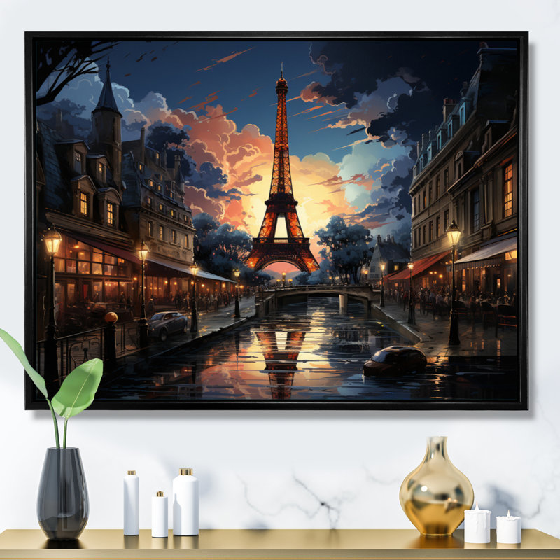 «Futuristic Paris Eiffel Tower Harmony - Franch», reproductions d'art mural, H 12 po x l 20 po x P 1 po, Cadre flottant noir