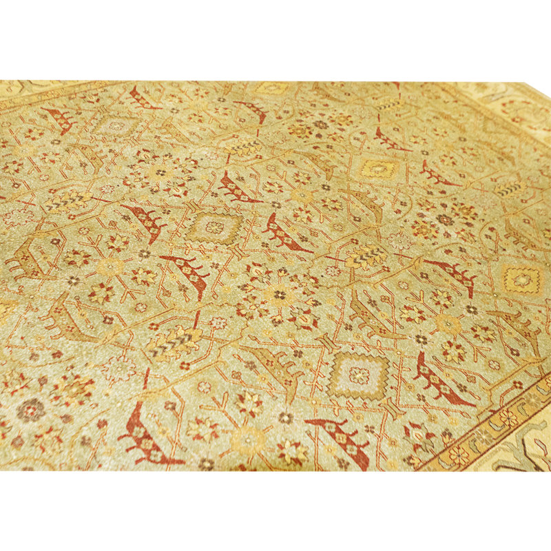 High-Quality Hand-Knotted Green And Beige Area Rug