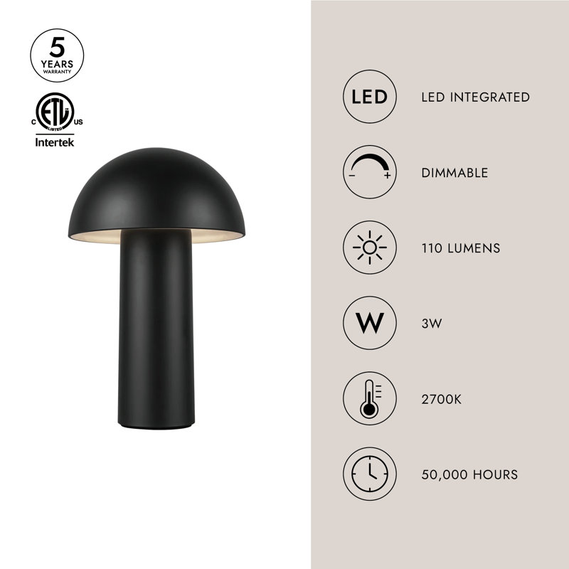 Setas 6-In LED Table Lamp, Black