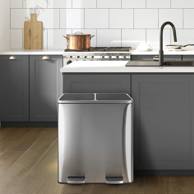 Stainless Steel 60 Liter Step-On Recycling Bin