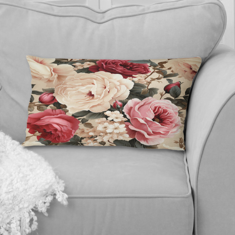 Motif floral beige rétro à motif floral IV - coussin à imprimé floral