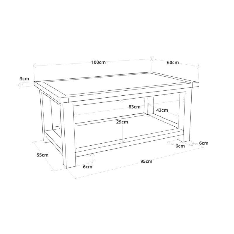 Pompey 4 Legs Coffee Table with Storage, Off-White/Pine Top