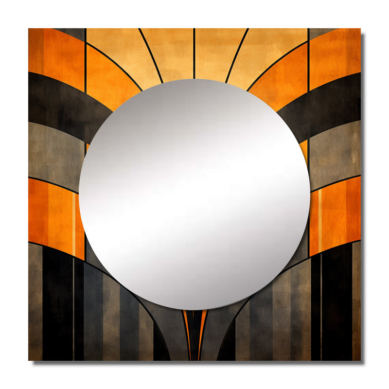 Kasan - Orange And Grey Vectors Abstract Shapes Square Mirror For Wall Art Decor, 23" x 23"