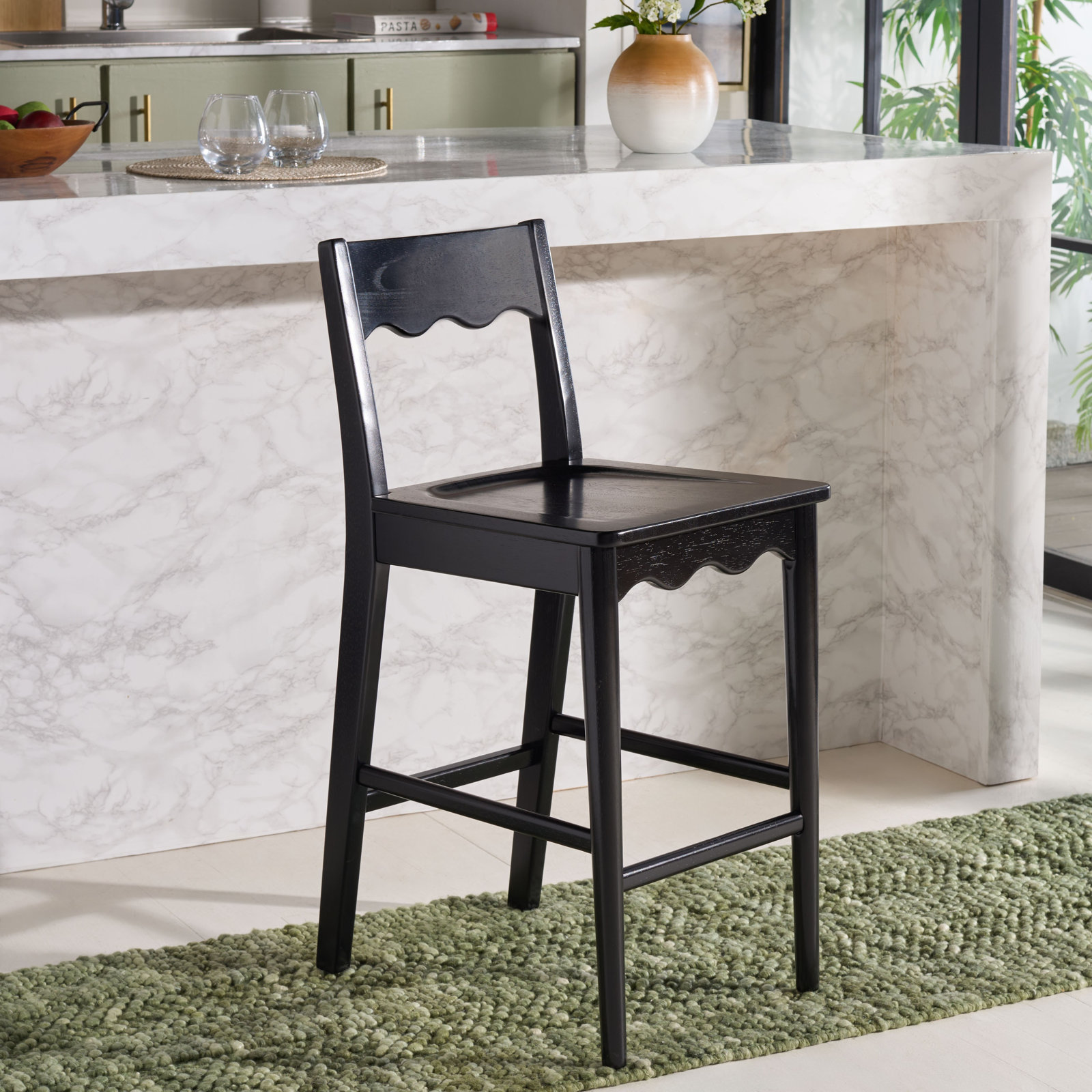 Vicki Scallop Counter Stool, Black