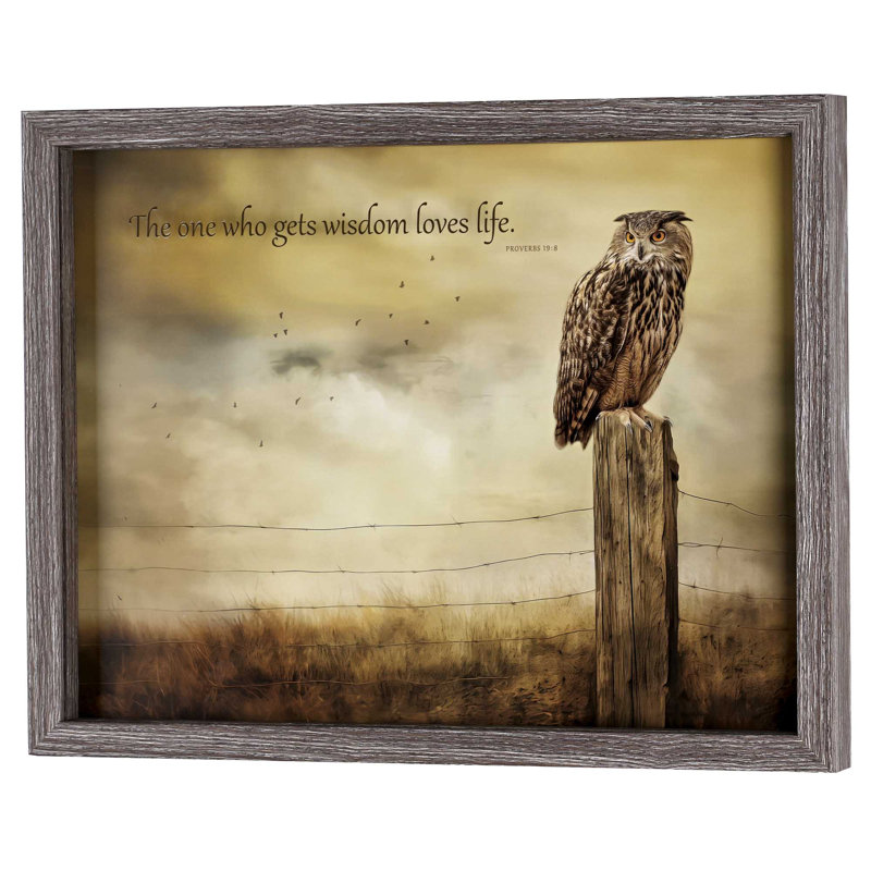 «Owl One Who Gets», art mural encadré 16 x 12