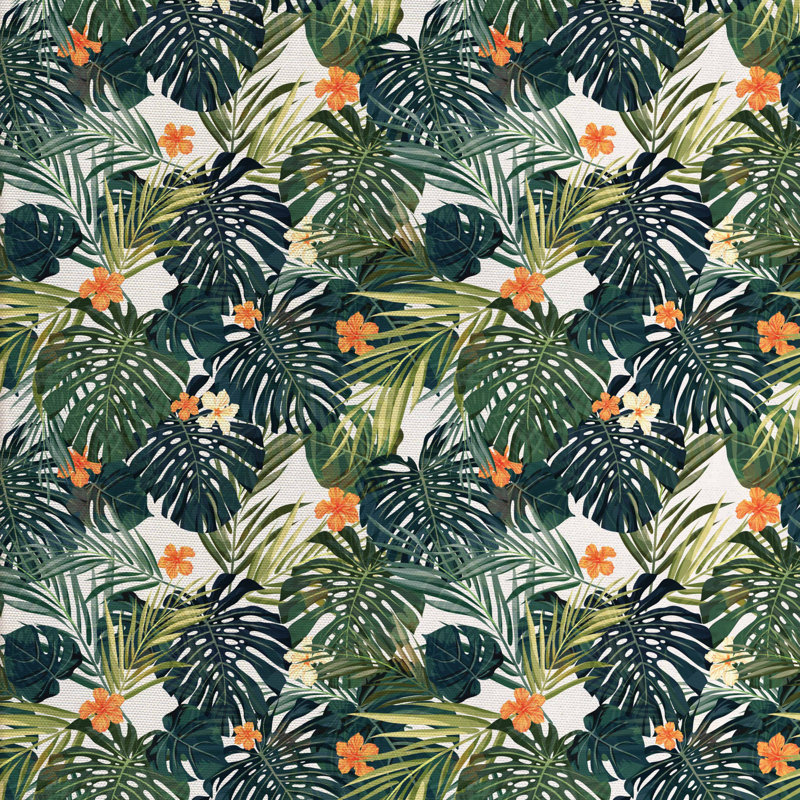 Tissu d’hawaï tropic feuilles et fleurs botanic, H 36 po x l 58 po x P 1 po