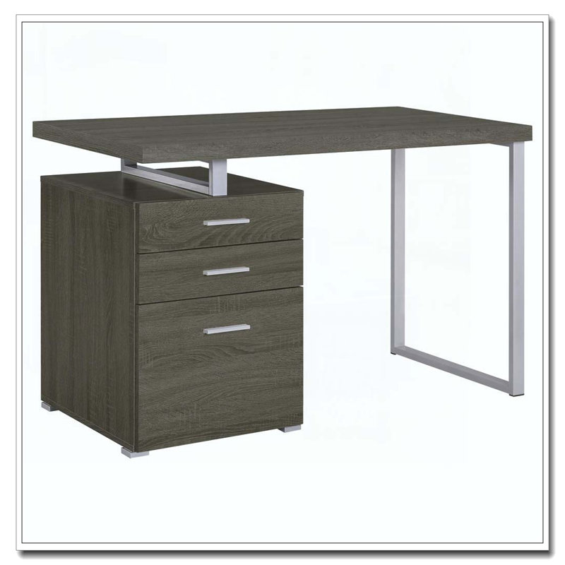 Bureau réversible à 3 tiroirs gris patiné, Gris
