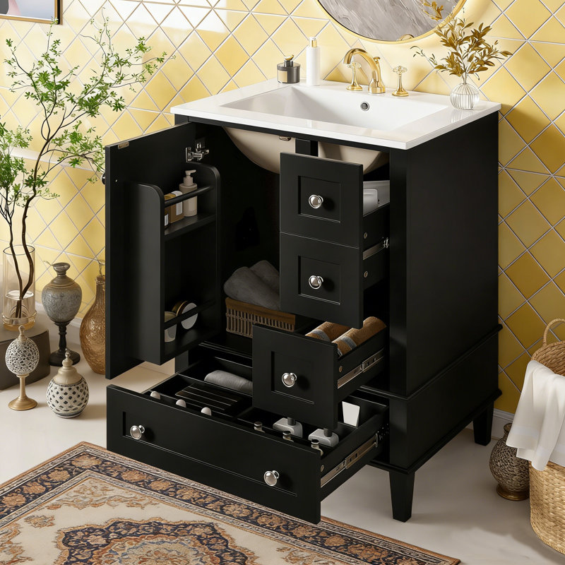 Meuble-lavabo simple 24 po avec comptoir en céramique 24 po, Noir