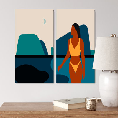 «Retro Woman Portrait Minimalistic Pop V», ensemble de 2 peintures