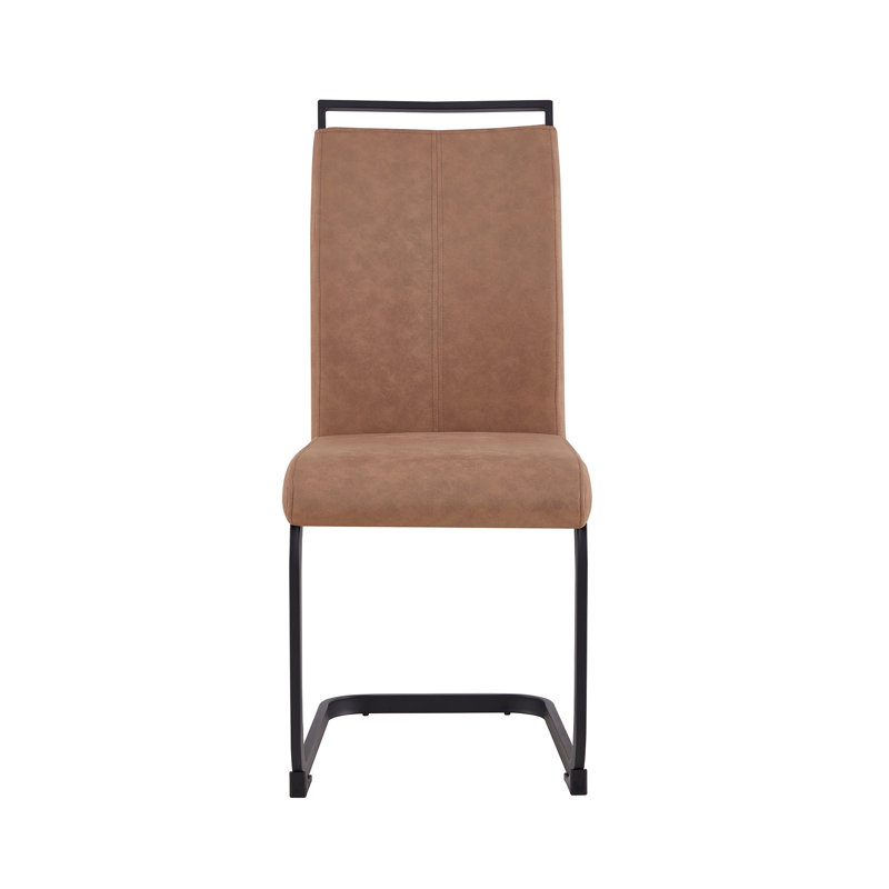 Set of 4 Modern Faux Leather Cantilever Dining Chairs with Vertical Stitching and Metal Base, Brown, 4, Black