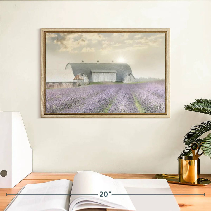 Lavender Morning, Floating Frame Natural Wood, 13" X 9"
