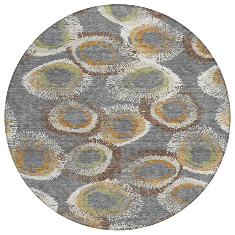 Machine Washable Indoor/Outdoor Huseby ACN2278 Geometric Rug, Round 8'