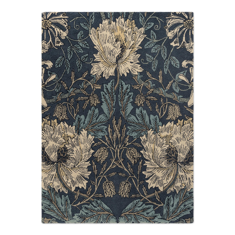Hand Tufted Wool Floral Area Rug in Webb's Blue, Rectangle 5'7" x 7'10"