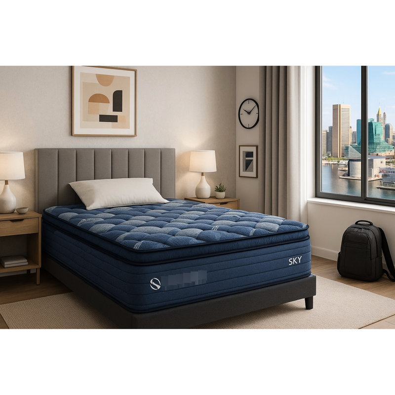 14 po, bleu et multi, très grand matelas, unité de poche, mousse à mémoire de forme, couches de mousse, tissu ultra doux,