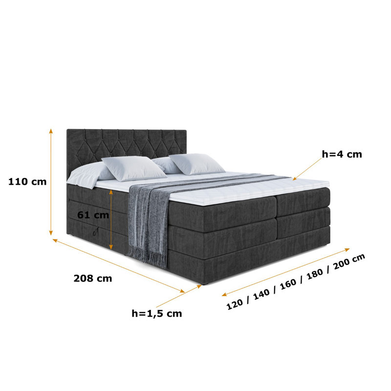 Brixon Pocket Spring Mattress Divan Bed Set, Black, 120cm W x 200cm D